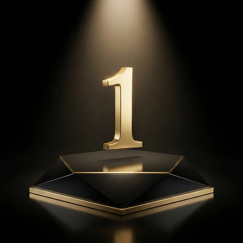 Podio digital dorado con el número 1 representando, agencia seo top 1 en Google