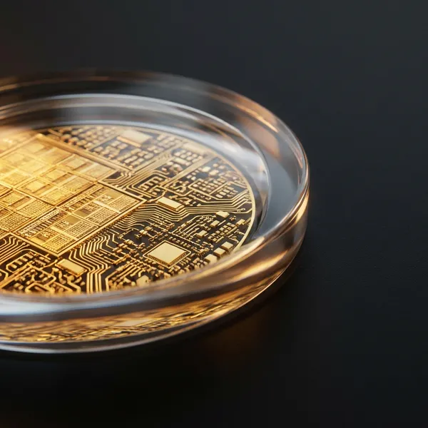 Lente futurista analizando código web para auditoría SEO técnica