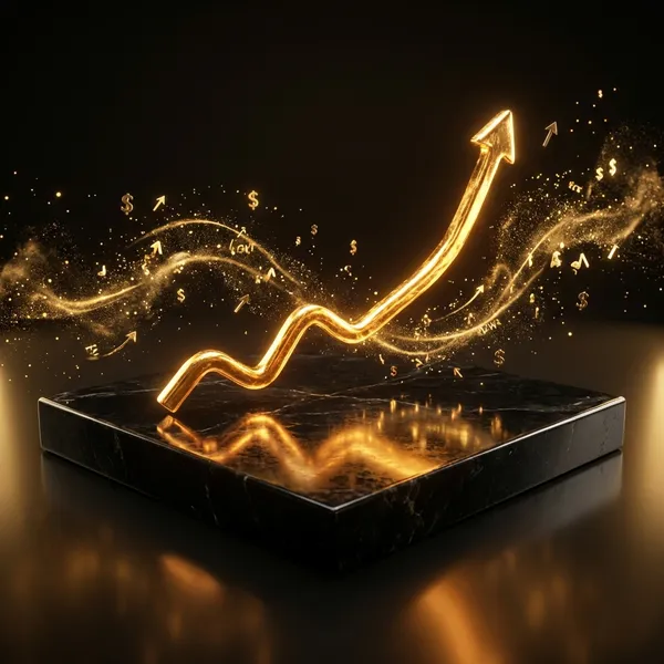 Gráfico de crecimiento exponencial dorado representando gestión seo 360