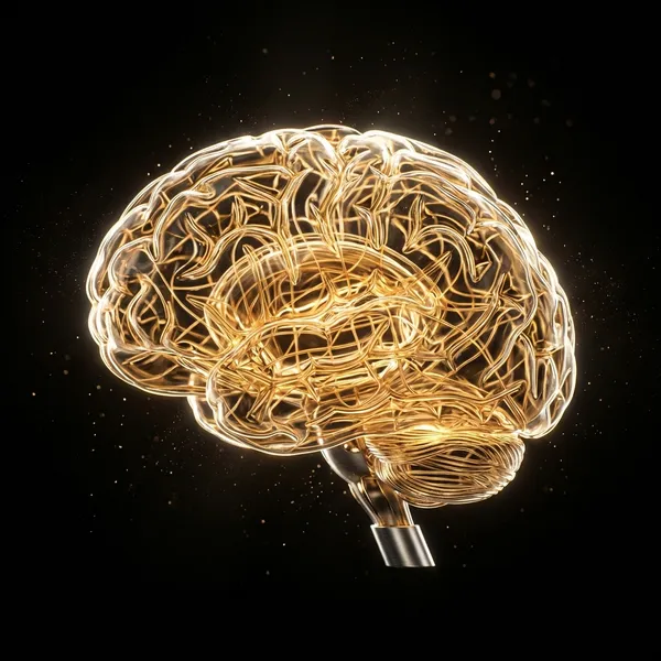 Cerebro digital dorado representando SEO con Inteligencia Artificial